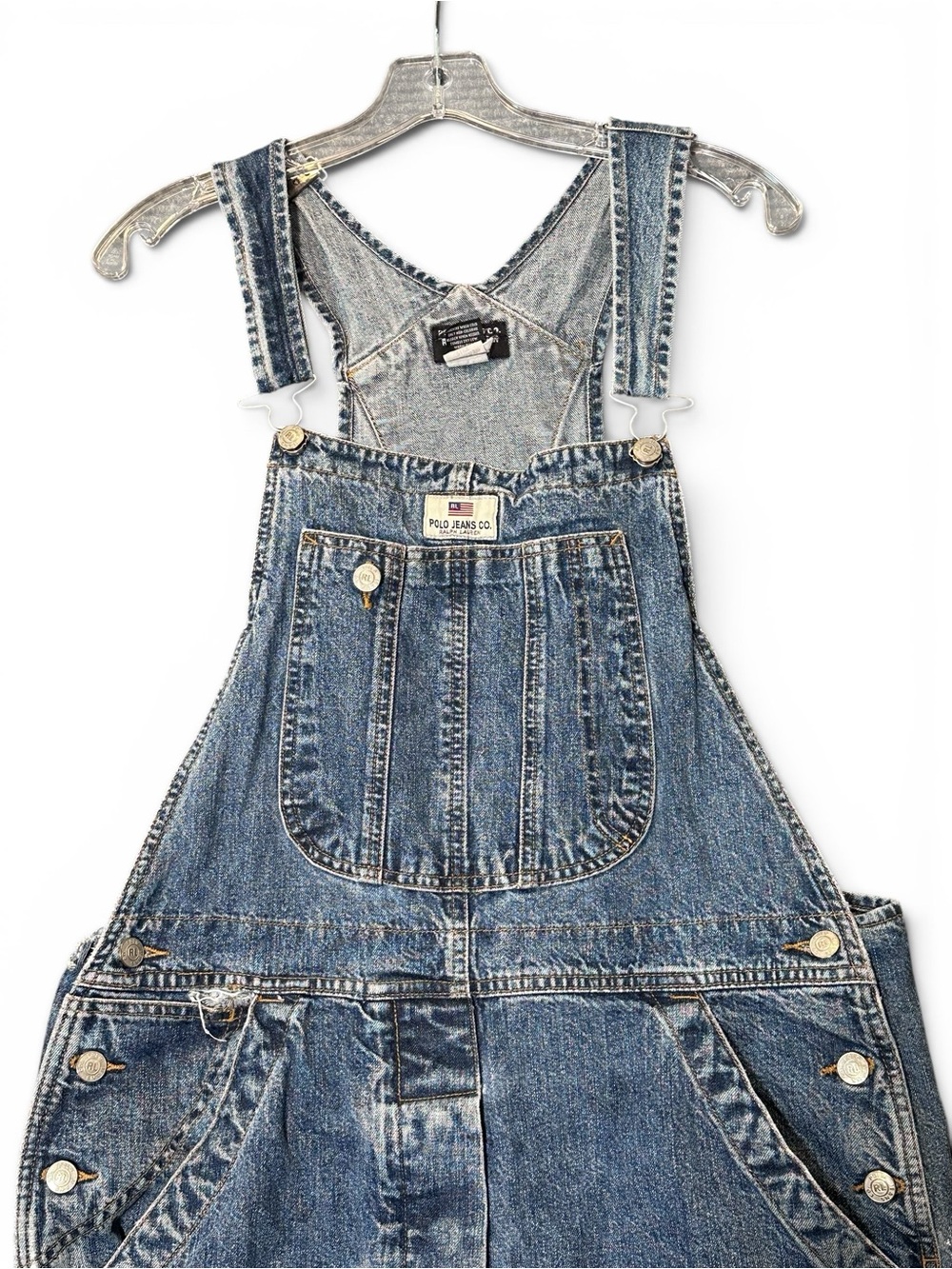 Vintage Y2K 90s Polo Jeans Co Ralph Lauren Denim Overalls Large Blue Carpenter - Picture 5 of 13